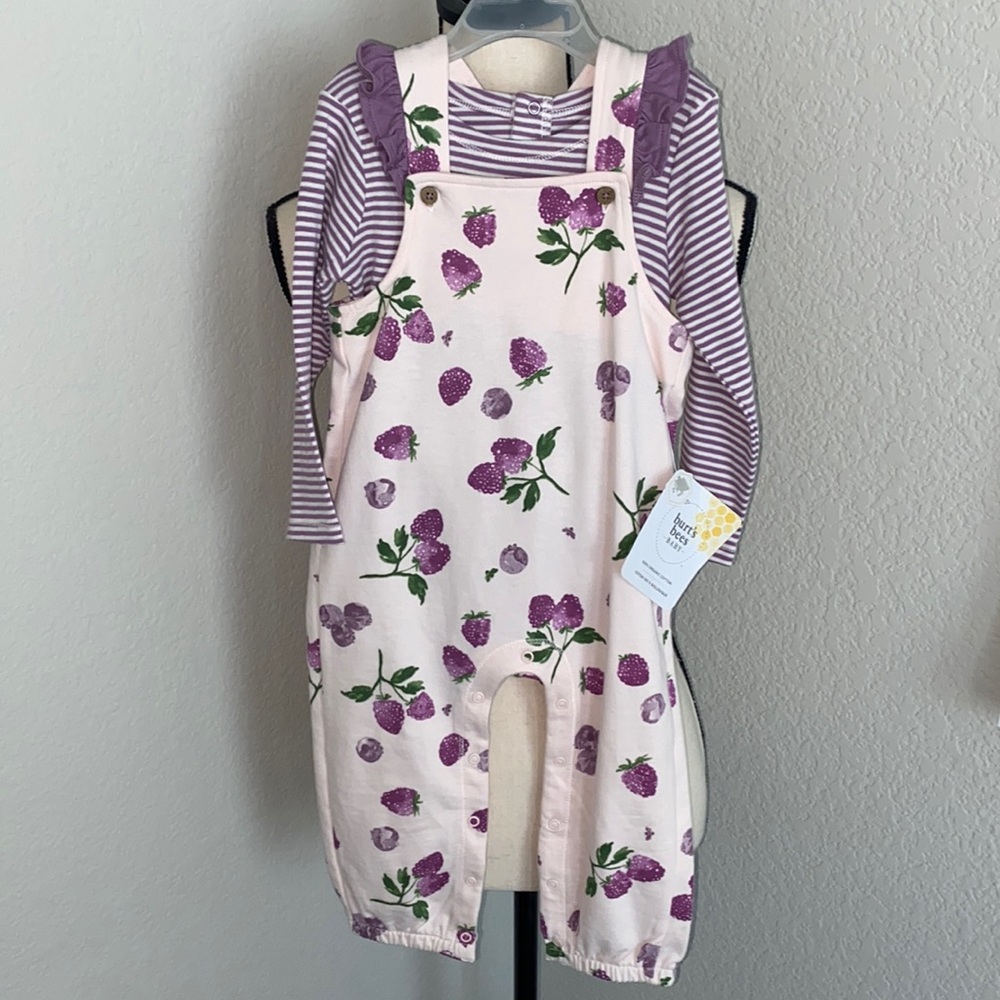 Burt’s Bees Baby Jumpsuit Overall 2 piece set 18M 🫐🪻🐝